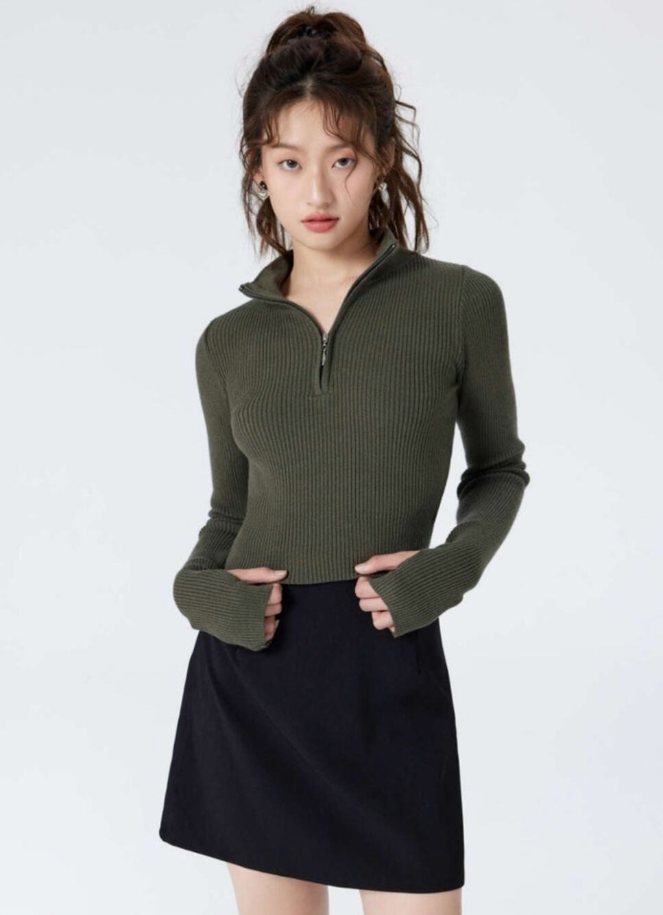 NWT Cider Solid Zipper Up Knitted Crop Top 4X